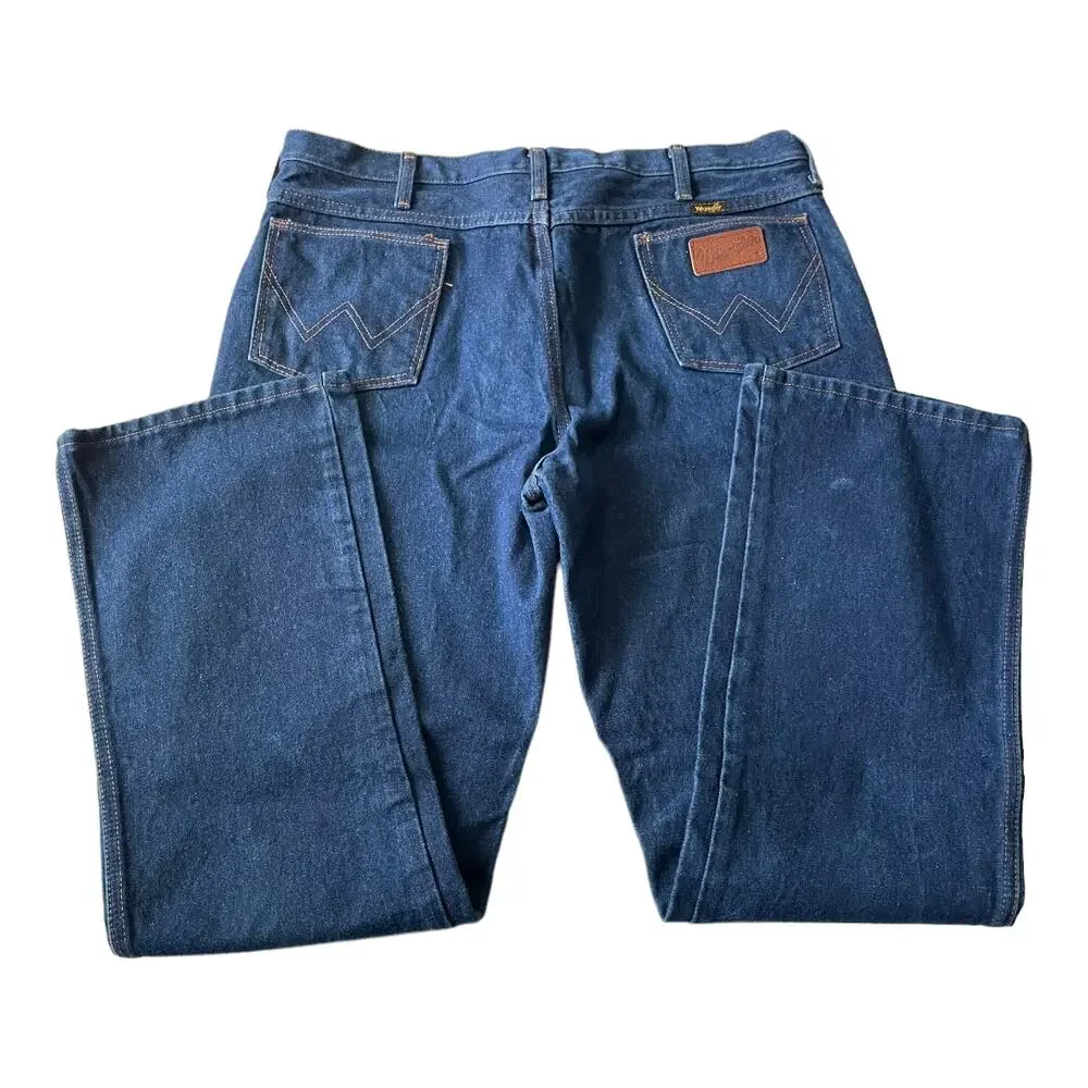 Wrangler Mens Jeans Size 38 Straight Leg Fit Dark Denim Blue Jeans Inseam 32